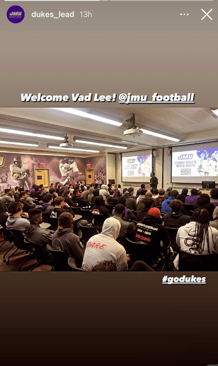 #PurposeOverPosition Mental Health Awareness Week Presentation with @JMUSports @PopAthlete_ #GoDukes 💜 #SpeakLife #FromTheInsideOut #VadTalk