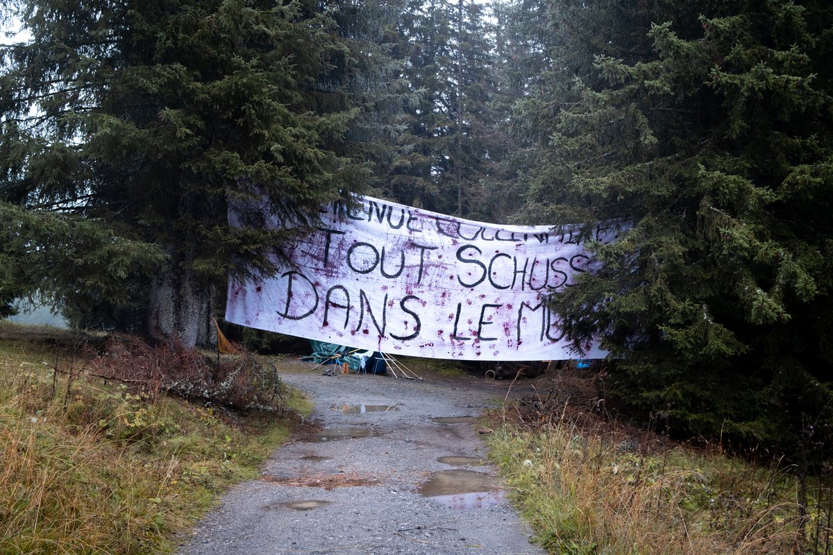 Helios_EM's tweet photo. Desde el 24 de septiembre diferentes colectivos ocupan el bosque de la Colombière en Alta Saboya (Alpes franceses), para impedir su tala.
Está proyectada la construcción de un depósito de agua para abastecer de nieve artificial la estación de esquí de  La Clusaz. https://t.co/0HXavpSa2i