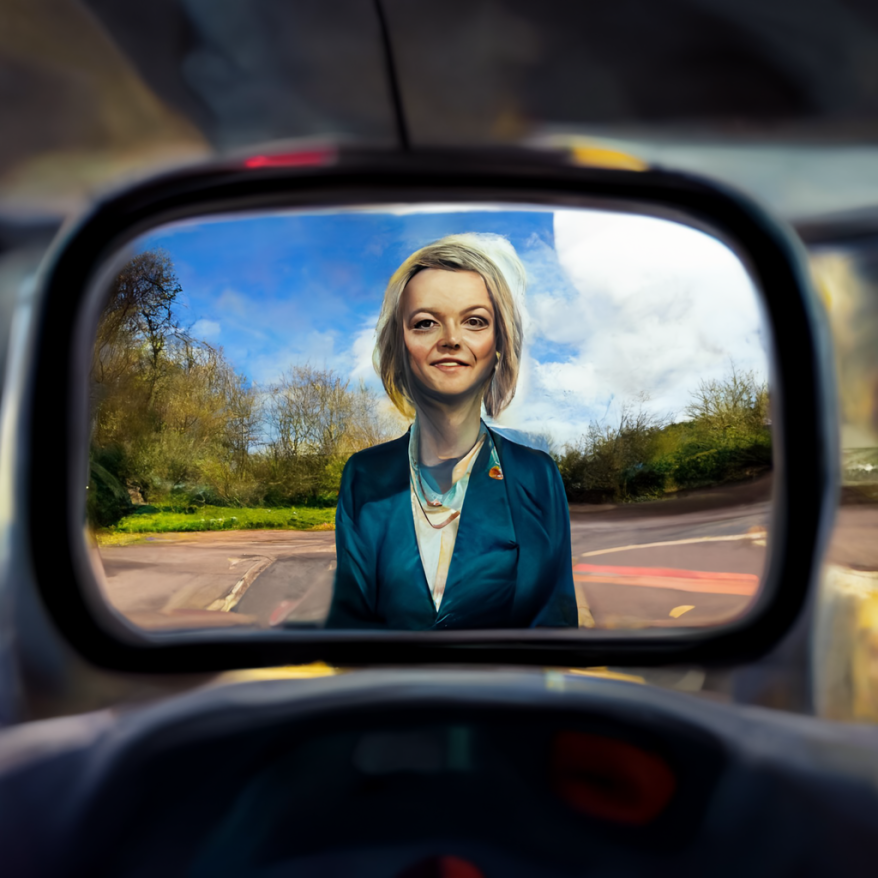 Liz Truss doing a U-Turn. #uturn #LizTruss #TaxCuts #midjourney #midjourneyart #AIart