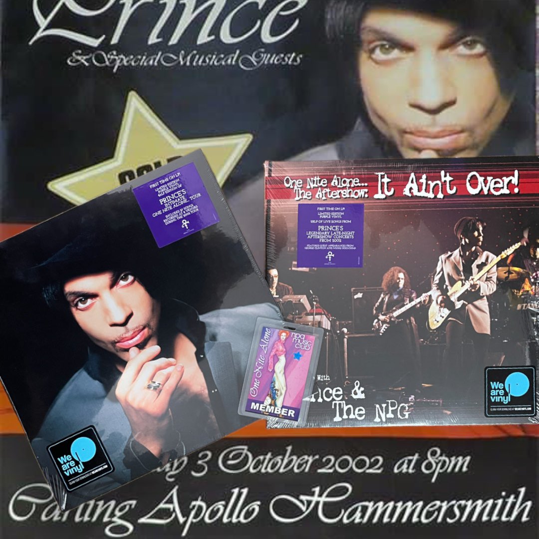 20 years ago today, October 3rd 2002  #Prince began the European leg of his One Nite Alone Tour with the first of 3 sold out shows at the Hammersmith Apollo, London
princeshop.online/search?type=pr…*
#Prince4Ever #PrinceHistory #PrinceOneNiteAlone #PrinceLive #NPGMusicClub