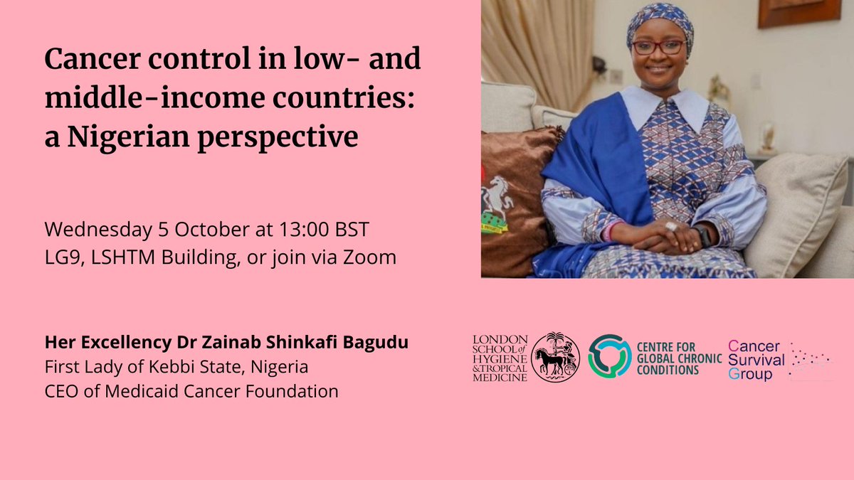 📢 WEBINAR: Cancer control in low- and middle-income countries: a Nigerian perspective. We are delighted to be joined this Wednesday by Her Excellency @DrZSB, First Lady of Kebbi State, Nigeria, and CEO of Medicaid Cancer Foundation. Find out more➡️ bit.ly/3rqWmCw