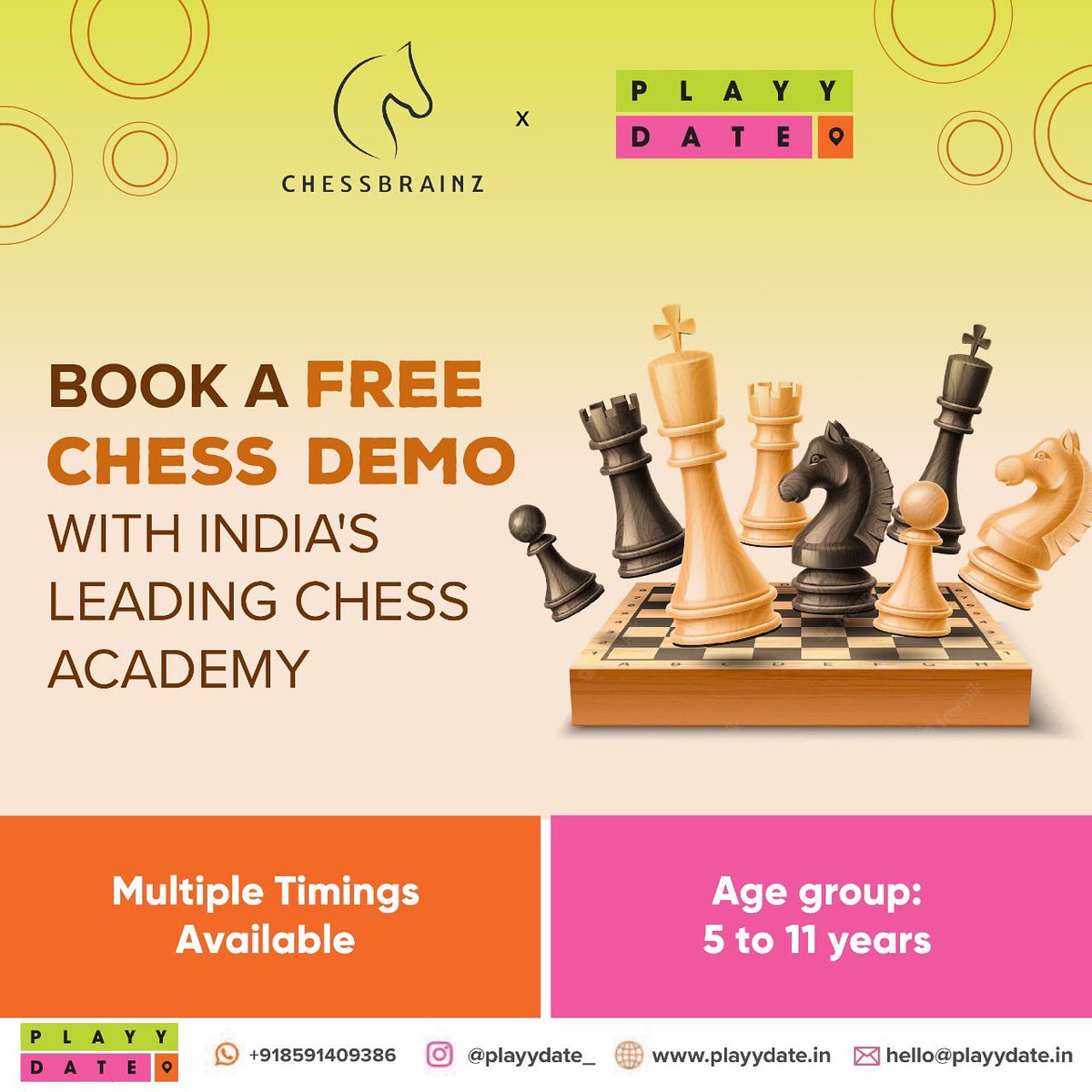 Playydate_'s tweet photo. Level up your chess game with @chessbrainz 
- International Rated Chess Coaches
- Fun and Interactive Sessions
- Study Material and Practice Assignments
- Weekly FREE Online Chess tournaments
Book a FREE DEMO for your child - https://t.co/uiwKp1IRF7 https://t.co/FsoPrAb0KU
