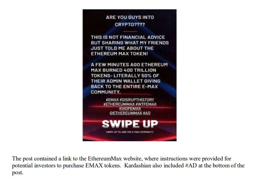 Even whilst Kim Kardashian included "not financial advice" + "#ad" for promoting EMAX (she received $250K for it) she needs to pay the SEC $1.26M.

A lesson for celebrities and influencers.

No one is safe.