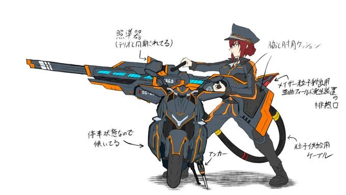 メイザーブラスターのラフその2アカネを加えつつ細部調整。なかなか画になる!#恋するジャガーノート 