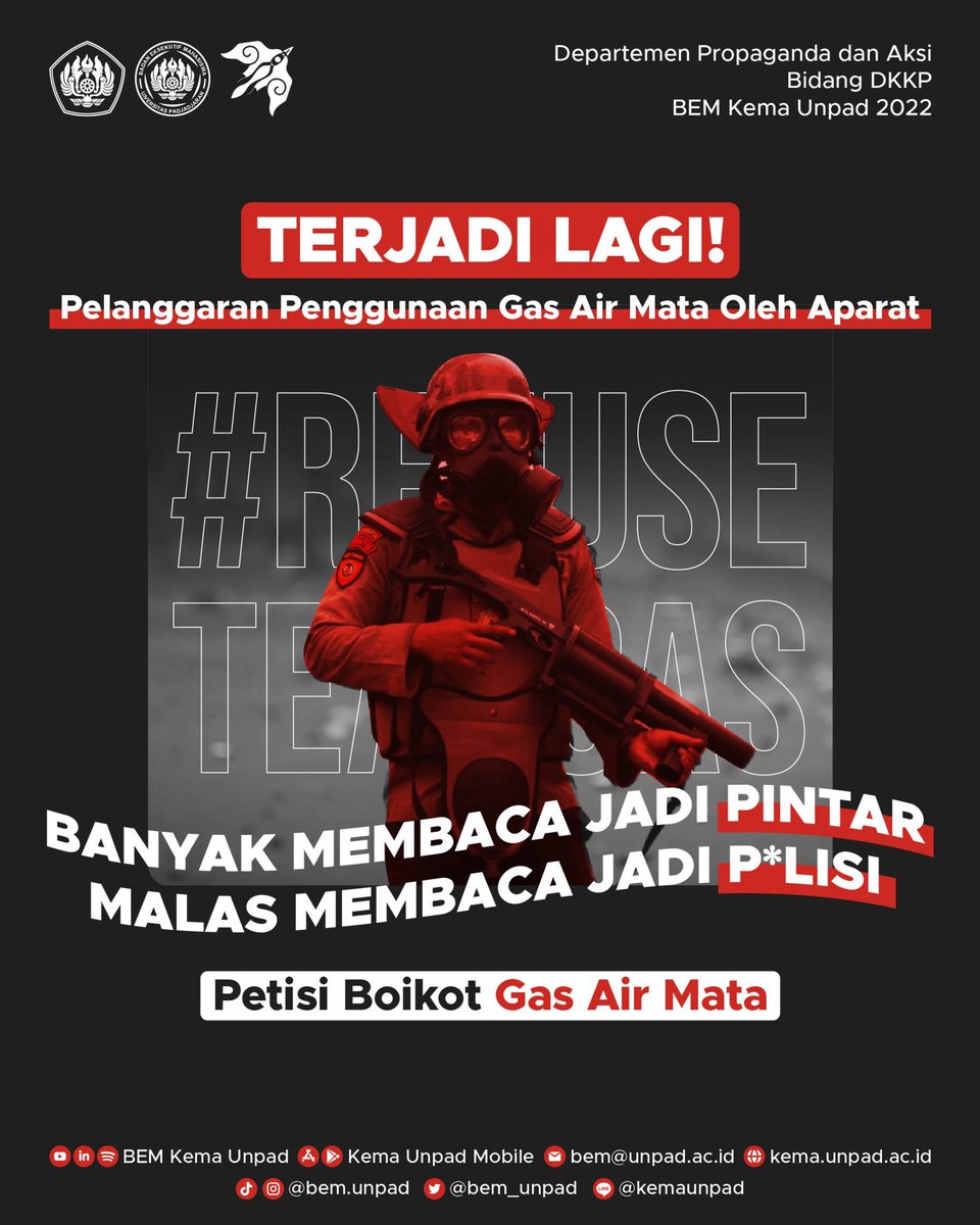 bem_unpad's tweet image. MATI DAN TRAGEDI KARENA POLISI. PETISI STOP PENGGUNAAN GAS AIR MATA