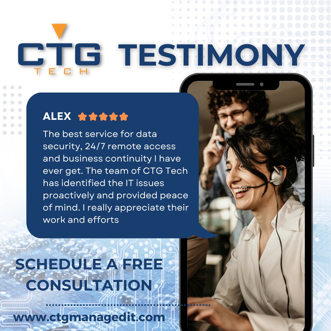 ctgmanagedit's tweet photo. #CTG is proud to provide ⭐ ⭐ ⭐ ⭐ ⭐ service to every customer. We create customized IT solutions that work for your business. From 24/7 remote access to data security, we are passionate about helping your business with all your technology needs. #CTGTech #ManagedIT https://t.co/FE9hxckMDL