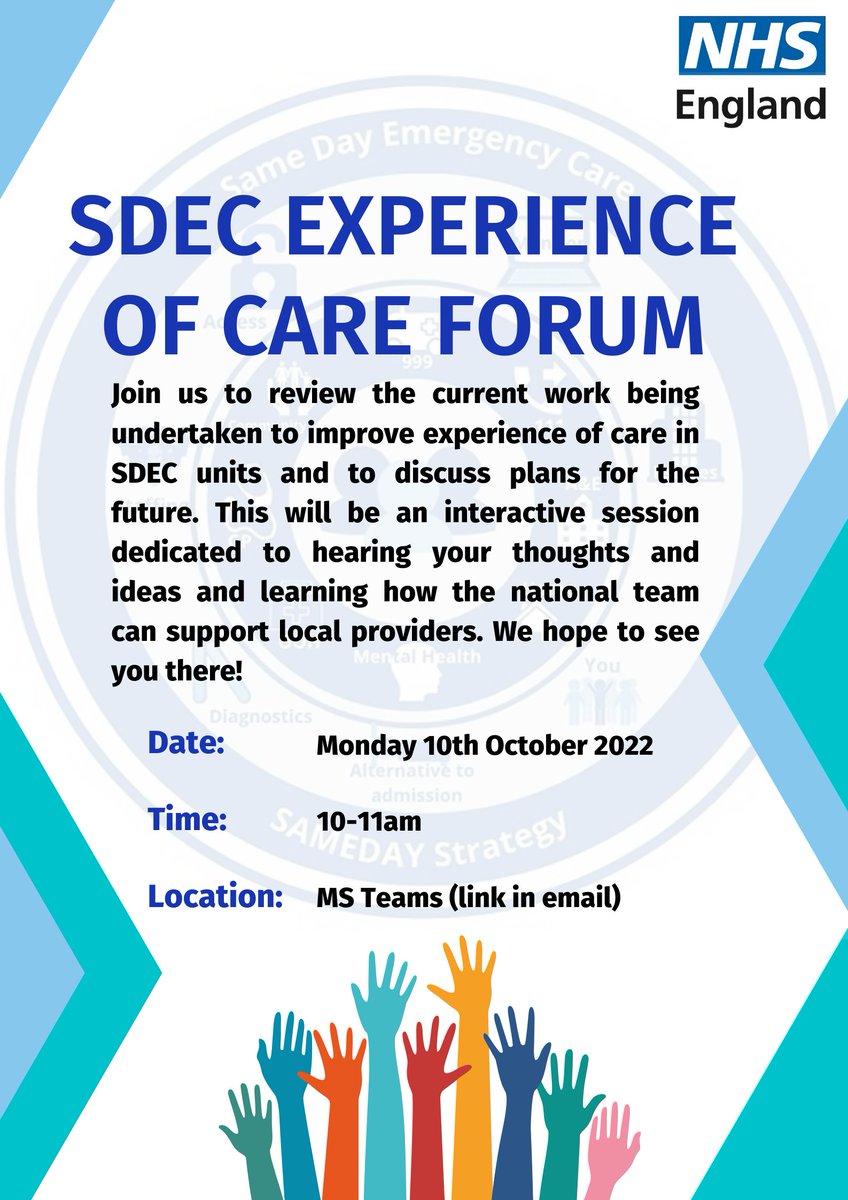 Sarah Kirk (@sarahkirk8_) on Twitter photo One week to go! On Monday 10th October, the national SDEC team will be hosting an interactive webinar discussing Experience of Care in SDEC units. Message me for joining link. We hope to see you there! #SDEC #ExperienceOfCare <a href="/MatakitogaSade/">Sade Matakitoga</a> @brunning_adam One week to go! On Monday 10th October, the national SDEC team will be hosting an interactive webinar discussing Experience of Care in SDEC units. Message me for joining link. We hope to see you there! #SDEC #ExperienceOfCare <a href="/MatakitogaSade/">Sade Matakitoga</a> @brunning_adam