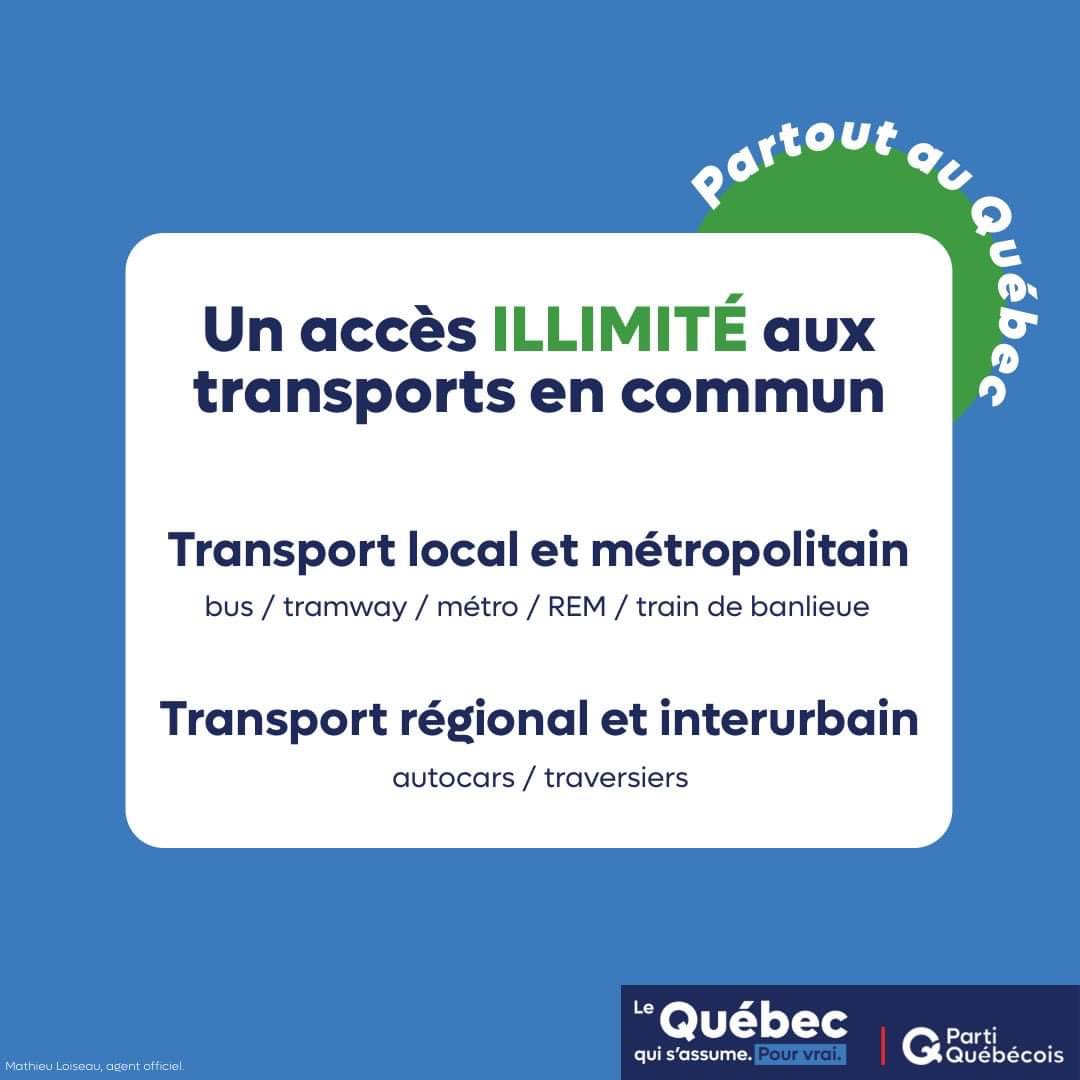 On veut permettre un accès illimité au transport en commun partout au Qc pour 1$/jour (365$/an). Plus besoin de calculer pour trouver le meilleur tarif, plus besoin d’acheter 3 titres différents pour 1 seul déplacement. Vous pourrez bénéficier du tarif unique de la PasseClimat.