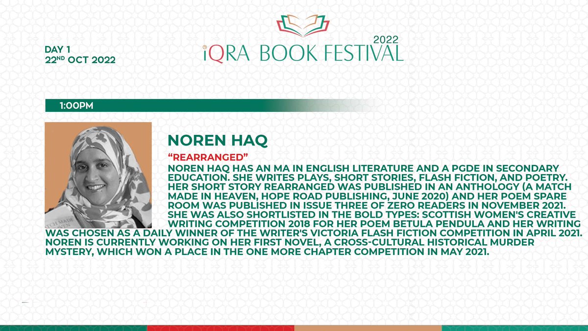 Have you registered for #IBF2022? @NorenHaq will be opening this year's festival at 1pm on thr 22nd October. Register for free at ark.scot/iqra-book-fest…