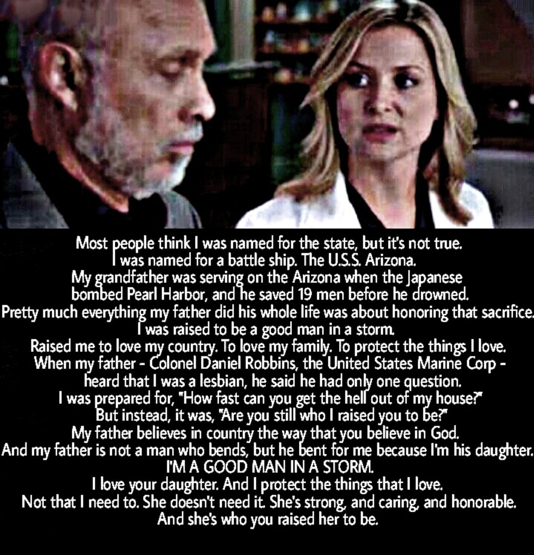 IamAGALover's tweet photo. @glaad I loved this... "Are you still who I raised you to be?... my father is not someone who bends, but he bent for me because I'm his daughter," Arizona Robbins. https://t.co/UVMnGgtrfn
