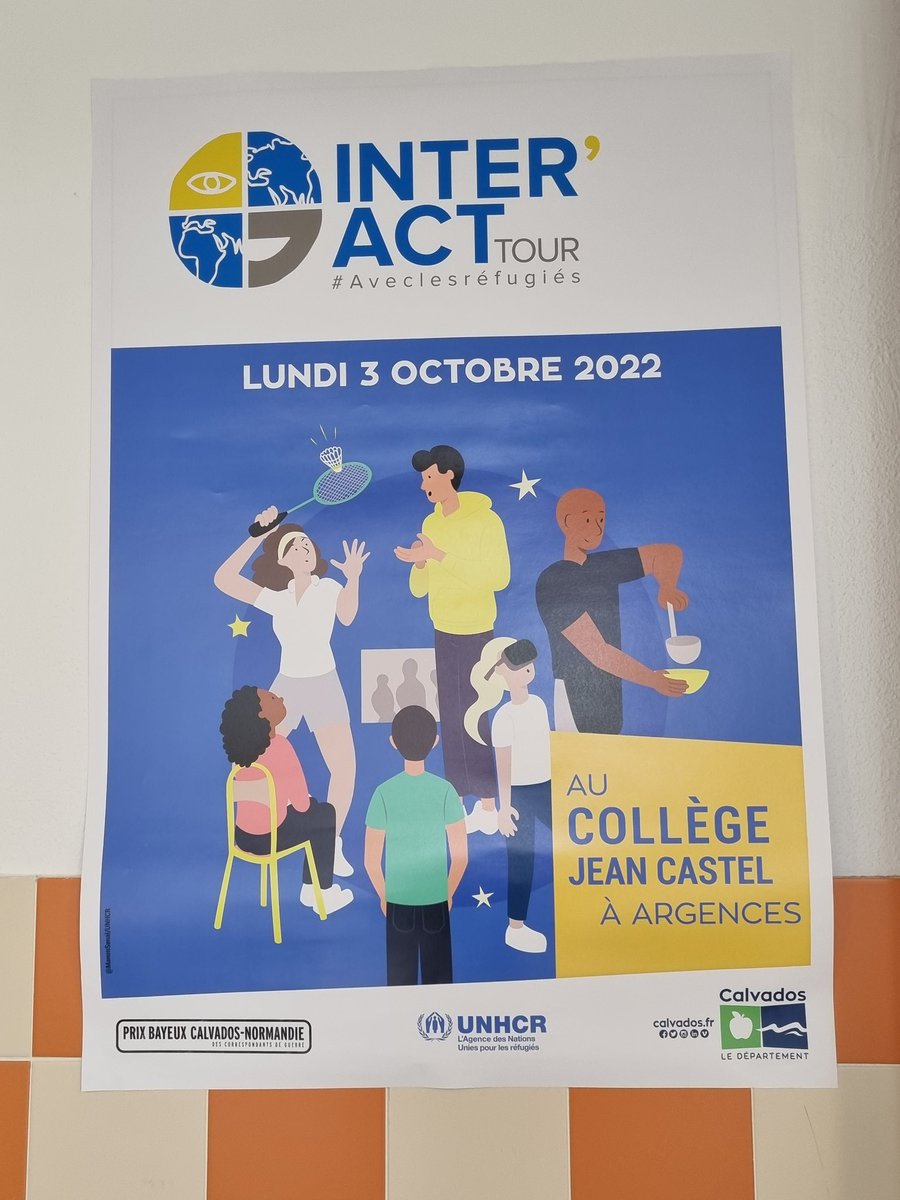 Dsden14's tweet photo. Très heureuse d'ouvrir cet Interact'tour 2022 @CalvadosDep au college Jean Castel #Argences. 👏👏 aux élèves et aux enseignants pour ce projet interdisciplinaire 👍! 🙏 aux réfugiés et au @UNHCRfrance Émotions et étonnement au rendez-vous @ac_normandie https://t.co/PzPPImvdZo