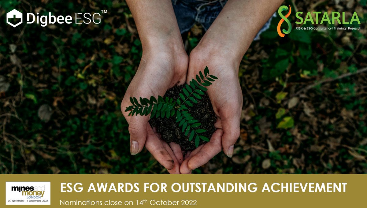 Is your mining company going above and beyond with its ESG strategy? Satarla together with <a href="/digbee/">Digbee</a> are sponsoring the ESG awards at this year's <a href="/MinesAndMoney/">Mines and Money</a> London conference. Complete the form on this link to submit your nomination: minesandmoney.com/london/awards 
#ESG #awards