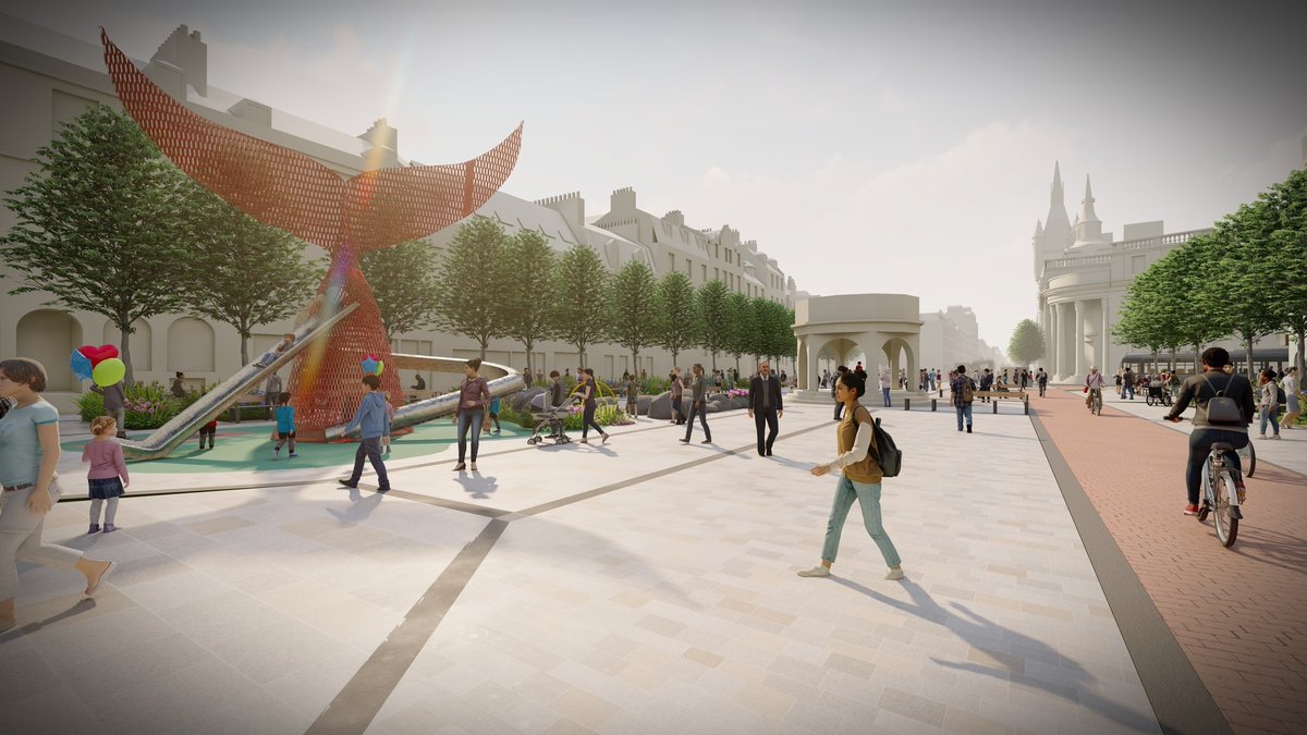 AberdeenCC's tweet photo. Potential designs for how city centre streets could look as part of the City Centre and Beach Masterplan are revealed today along with online public consultation.
They include play areas, public art, events spaces &amp; greening the area.
More info 👉 https://t.co/giJDFomrBM