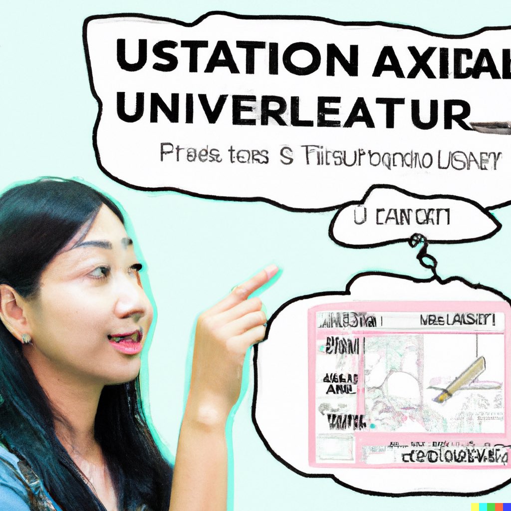 Spaß mit #KI 
UX und Usability Weiterbildungsmesse für Designer als Comic mit #DeepL übersetzt zu "UX and usability continuing education fair for designers as a comic strip" und dann von Dall-E visualisiert.