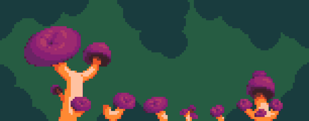 Background decorations make levels more interesting to look at. Here are some mushrooms that will help bring the Jungle in #TheIslandofSpirits to life. #gamedev #unity #madewithunity #roguelike #pixelart #indiegames