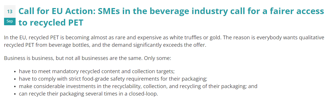 PepsiCoEU's tweet photo. Our friends @UNESDA are calling for priority access to #rPET to meet the EU's #rPET targets, taking us one (big) step closer to #FullCircularity at the EU-level >> https://t.co/iQUsQ16mIL I #ClosingTheLoop https://t.co/7VbbTNbIVX
