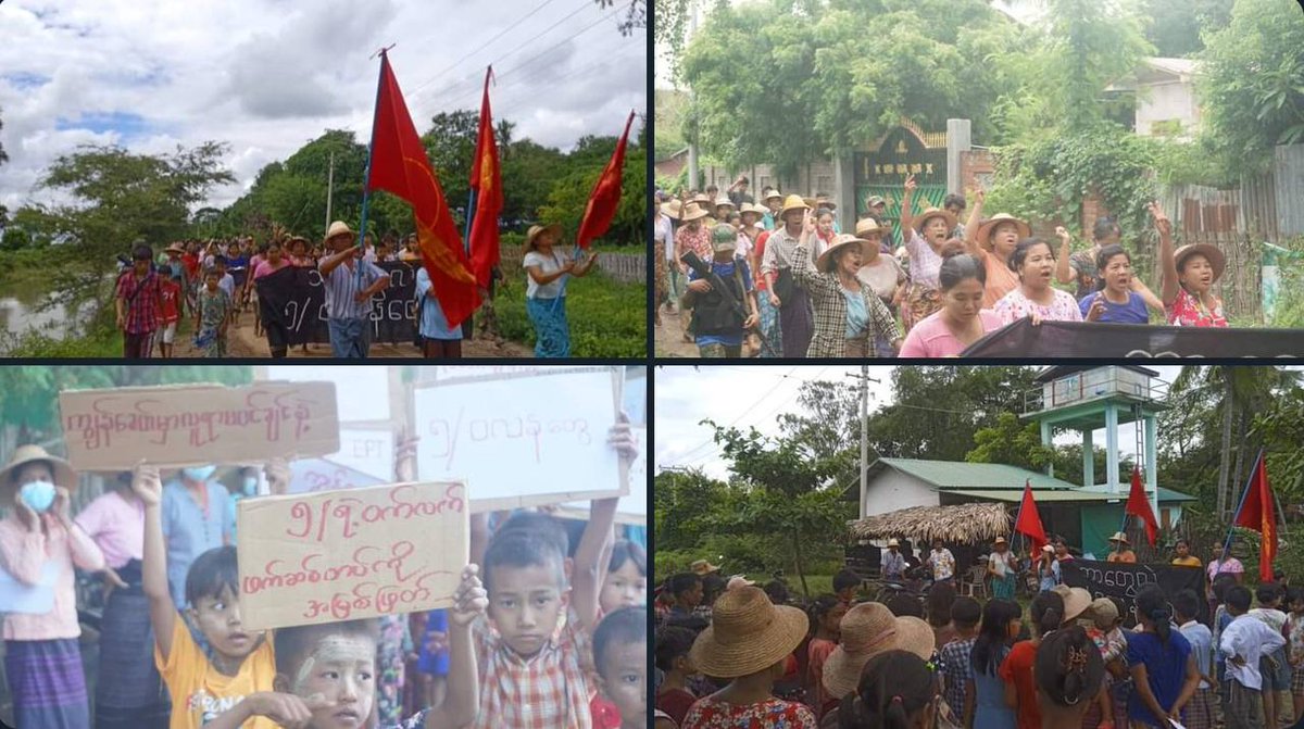 eikhai1's tweet photo. Revolutionary residents in a village of Sagaing Region's Wetlet township marched in full force on October 3, to demonstrate against the murderous military regime.  #2022Oct3Coup #WarCrimesOfJunta #WhatsHappeningInMyanmar https://t.co/JdJ7Y12DTA