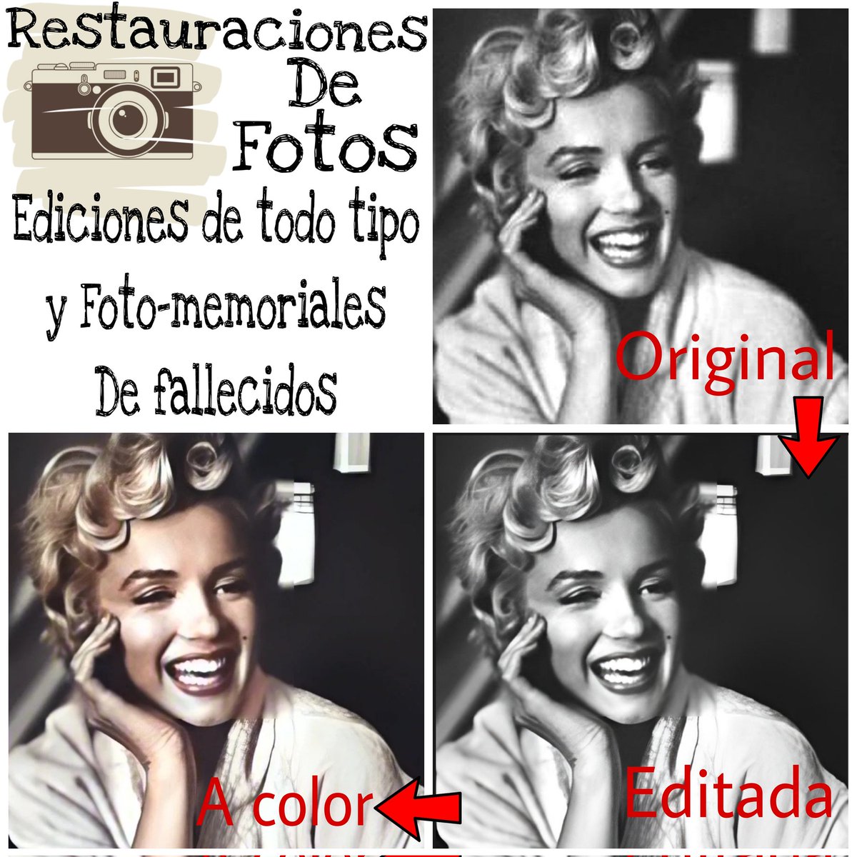 manuela51286's tweet photo. Hago restauraciones de todo tipo de fotos. Antiguas, fotos rotas, borrosas, foto recuerdos y memoriales para fallecidos(recuerdos bonitos que no deben de dejarse atrás) también restauró fotos actuales y hago fotomontajes. Resultados HD
Escribeme a mi WhatsApp 633622081 https://t.co/mKX2fP6R8B