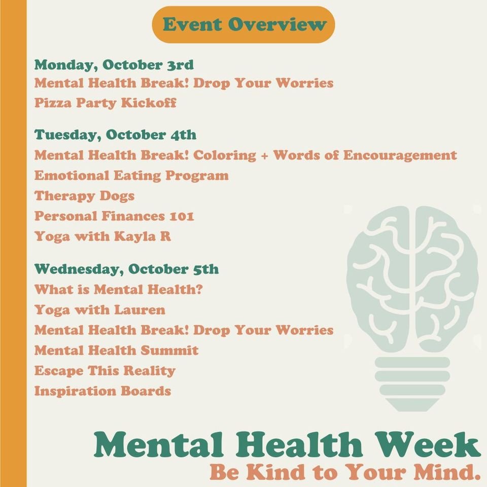 October 3rd-7th, is MENTAL HEALTH WEEK!
<a href="/WMUAAUP/">WMU-AAUP</a> <a href="/TAUAFT/">TAU @ WMU</a> <a href="/PIOatWMU/">Professional Instructors Organization @ WMU</a> <a href="/WesternHerald/">Western Herald</a> <a href="/wmuk1021/">WMUK 102.1 FM</a> <a href="/WesternMichU/">Western Michigan University</a>