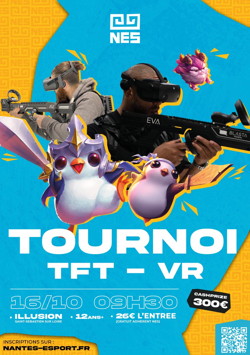 AceGang__'s tweet image. Heureux de vous annoncer notre premier tournoi IRL en partenariat avec Illusion VR à Nantes !

📅 16 Octobre 
🙎‍♂️ 32 joueurs 
💸 300€ CP
+ Session VR le matin en équipe 

Infos et pré-inscriptions sur : nantes-esport.fr/tft-eva

Hâte de vous y voir 🦁