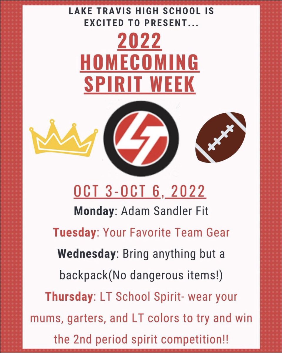Happy Spirit week!! Come dressed in ur best Adam Sandler fit today ;) Most spirit gets a prize.