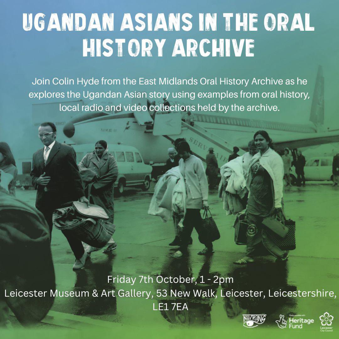 Join Colin Hyde from the East Midlands Oral History Archive, this Friday 1-2pm <a href="/leicestermuseum/">Leicester Museums & Galleries</a> as he explores the Ugandan Asian story using examples from oral history, local radio and video collections held by the archive.