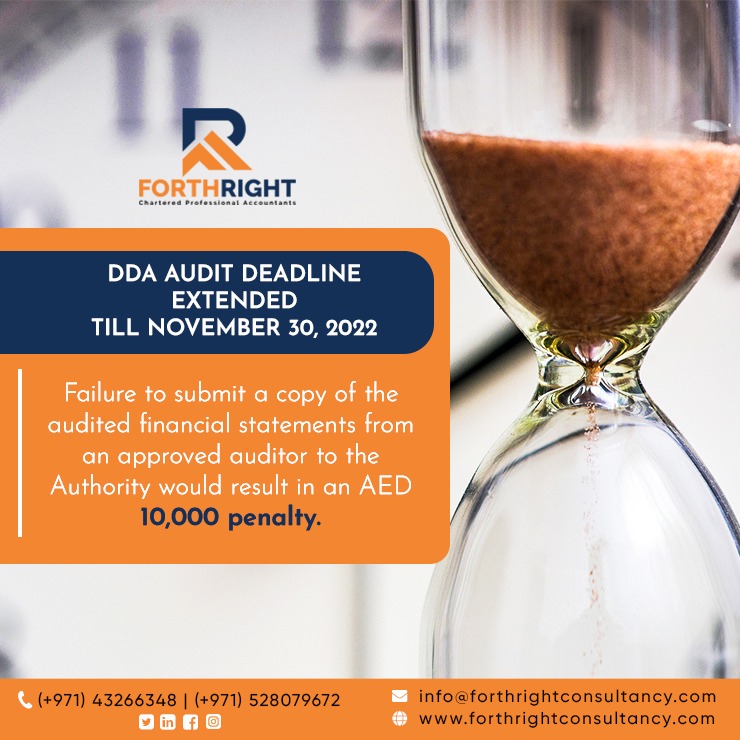ForthrightCons2's tweet photo. DDA Audit Deadline Extended
till November 30, 2022
Failure to submit a copy of the audited financial statements from an approved auditor to the Authority would result in an AED 10,000 penalty.
#forthrightconsultancy #forthright
#taxation #ministryoffinance https://t.co/ulU0lq3xwX