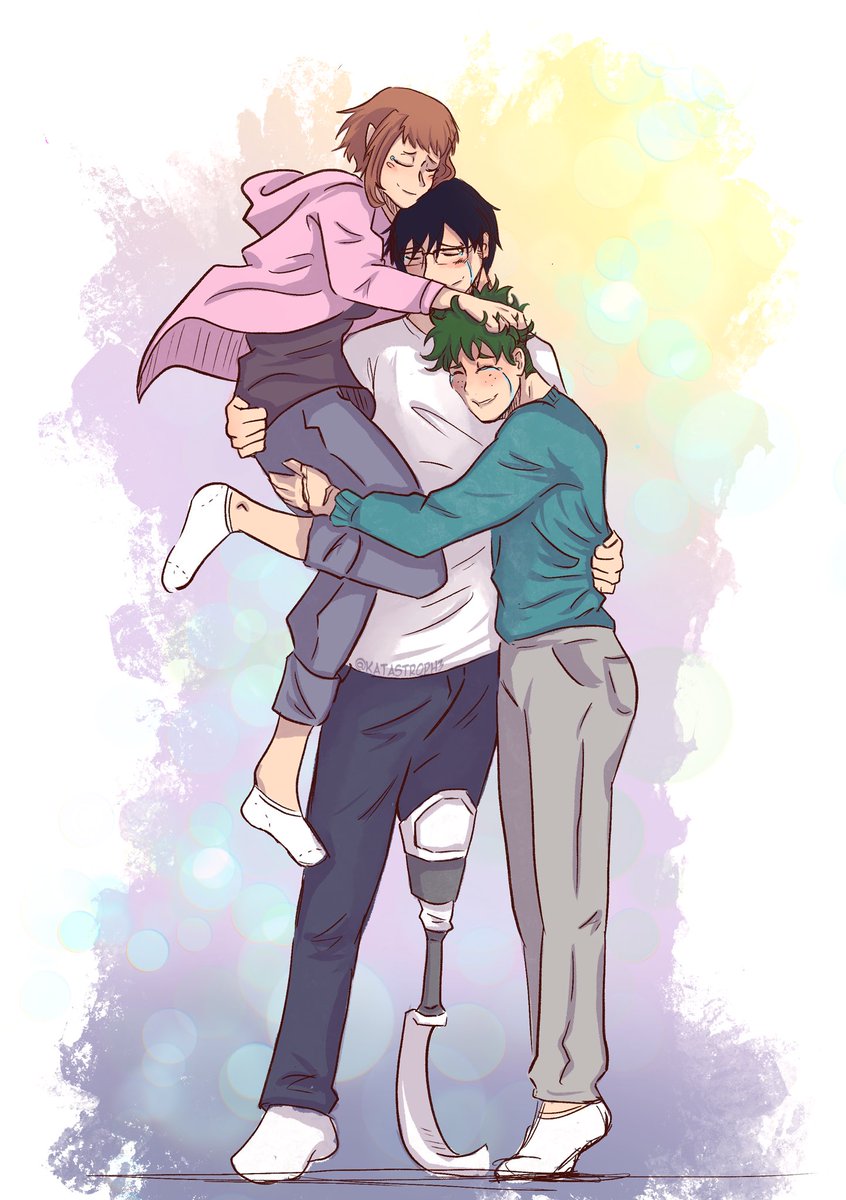Day 3: "Welcome Home"
Iida comes home after recovering from his leg injury, only for Izuku and Ochako to heal the rest of him 💕

Collaboration with: <a href="/pandajelley/">pandajelley 🔞 🏳️‍🌈 ❤️💜💙</a> 
<a href="/BNHAProShipSoft/">**archived** BNHA Comfort-Tober! 🐇🎃</a> 
[Polyamory, Major Character Injury, Izuku/Iida/Ochako]