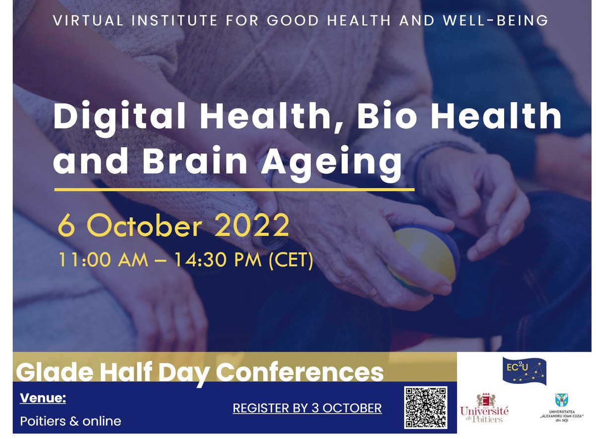 EC2U_Alliance's tweet photo. ๐ข Last day to register for the last conference of the #VirtualInstitute for #GoodHealth and #WellBeing (#GLADE)
๐ฉโโ๏ธTopic: Digital health, bio health & brain ageing
๐Date: October, 6th at 11h CET
โก๏ธhttps://t.co/I0GzuiiNTY https://t.co/crQCHlxnpe