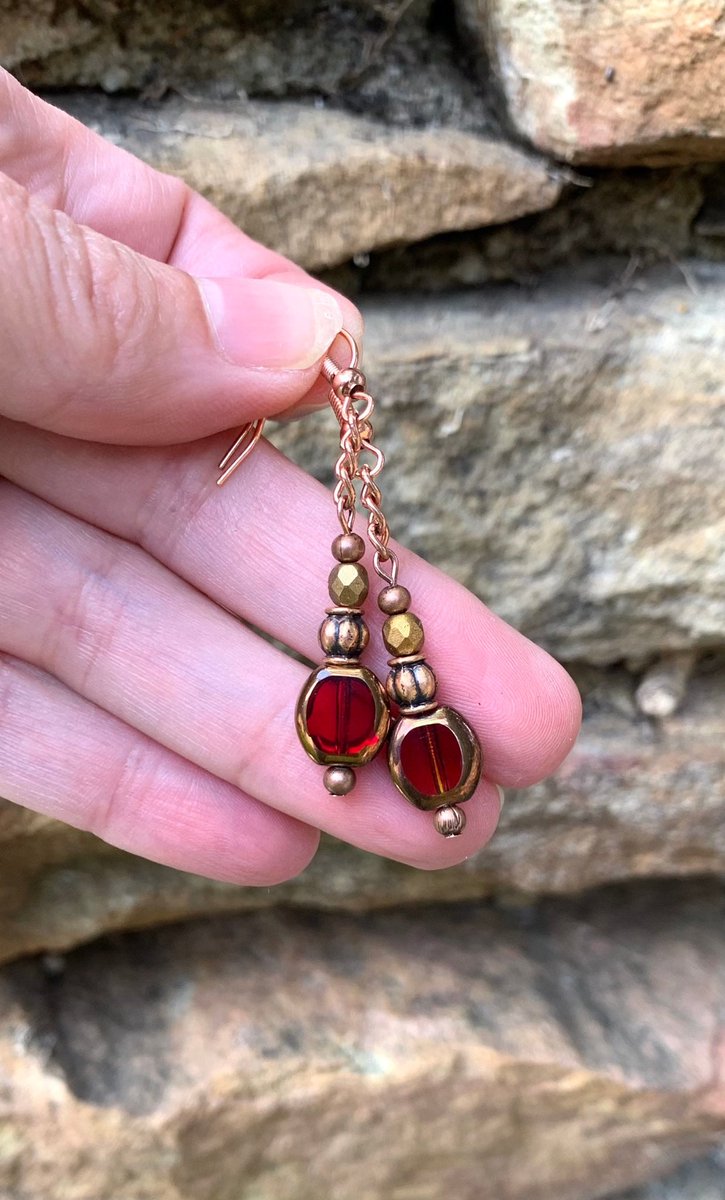#Kaybejeweled #etsy shop: Red Copper Boho Dangle Earrings  - Rustic Jewelry etsy.me/3Sv0EVt #Redbohoearrings #copperearrings #falljewelry #handmadeearrings #rusticjewelry #kaybejeweled