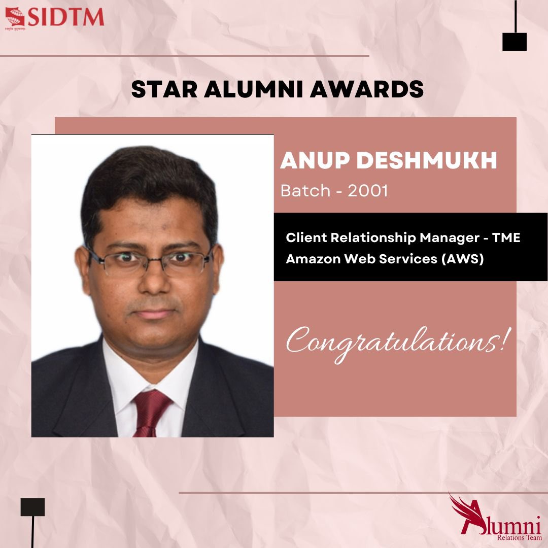 SIDTMAlumni's tweet photo. SIDTM is proud to announce that Mr. Anup Deshmukh, our esteemed alumnus of Batch 1999-2001 has been honoured with the Star Alumni award at the ITS - Communique ’22 for his outstanding achievements in the corporate industry.
#SIDTM #SIDTMAlumni #Communique #StarAlumni https://t.co/xA2EUOgagH
