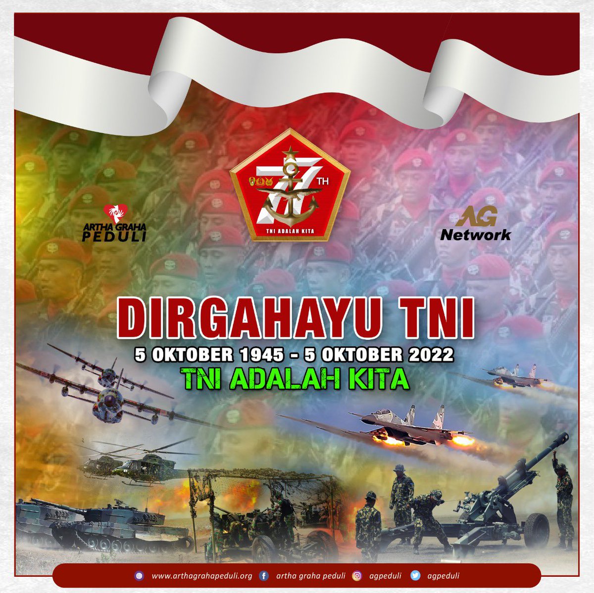 DIRGAHAYU KE 77 TNI 
#arthagrahapeduli
#dirgahayutni 
#huttni77 
#tniadalahkita
#agpeduli 
#tamblingwildlife
@agpeduli 
@TamblingID