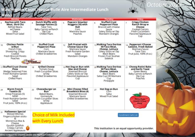 October Lunch Menu 🎃👻🦇