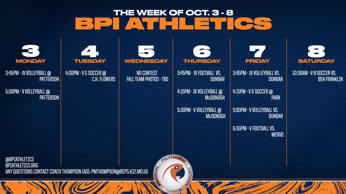 This week's sports round up! Good luck to all of our student athletes in their competitions! 🎉 @bpiathletics