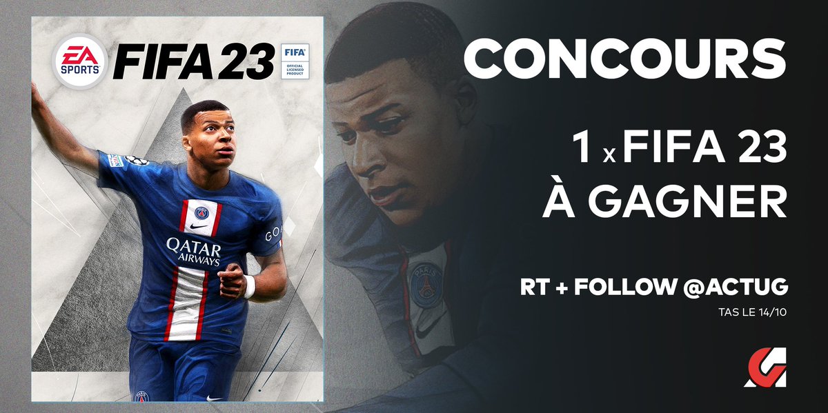 #CONCOURS 🎁 : Pour fêter la sortie de FIFA 23, on fait gagner une version physique sur la console de ton choix ! ⚽️

Pour jouer :
💥 #RT
💥 Follow <a href="/ActuG/">ActuGaming</a>
💥 Dis-nous la console souhaitée (PS5, PS4, Xbox Series ou Xbox One) 👇

Infos ⤵️ #FIFA23