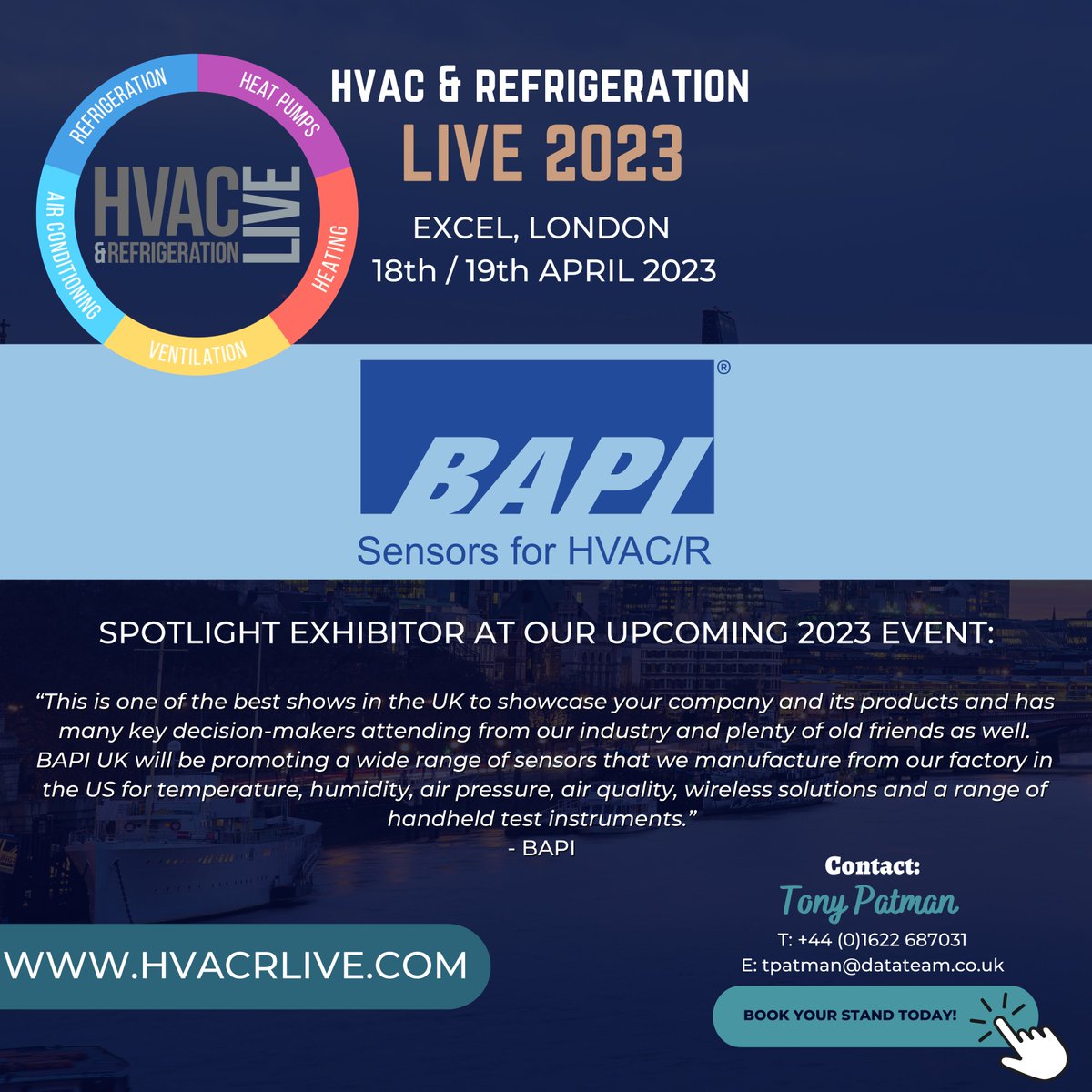 HVACR Live 2023 is fast approaching as we are giving one of our first Spotlight Exhbitiors BAPI, the spotlight for the 2023 Live Event. They're very excited to share their past experiences with us!

For more information about exhibiting please visit our website -www.hvacrlive.com