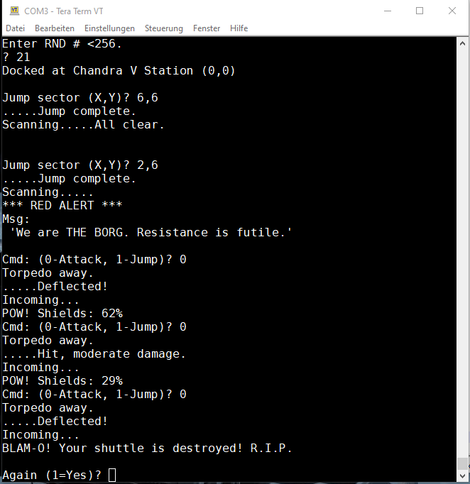 masterhit's tweet photo. One of the first larger BASIC games was Star Trek (1971)
Now a stripped down port for TinyBasic appeared: Borg Attack by Dave Hassler https://t.co/Gth5t7gy2L
- it runs on an 5KB KIM-1 setup.
#tinybasic #kim1 #pal1 #65o2 #mos6502 https://t.co/lCuL6K7AUQ