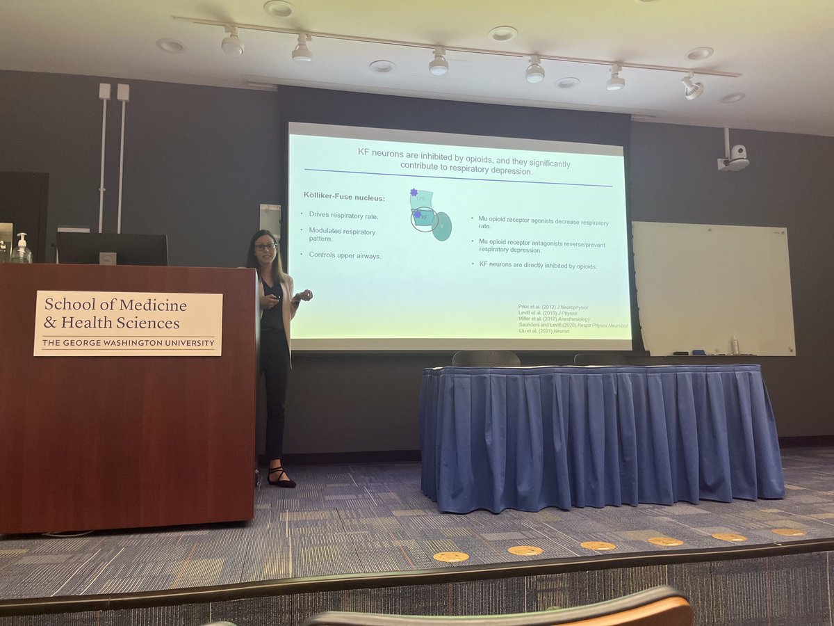 Dr. Ada Varga, Visiting Professor from UF, lectures the Department on the neuromodulatory role of morphine in respiratory depression as her research evolves the science of brain receptor interplay.