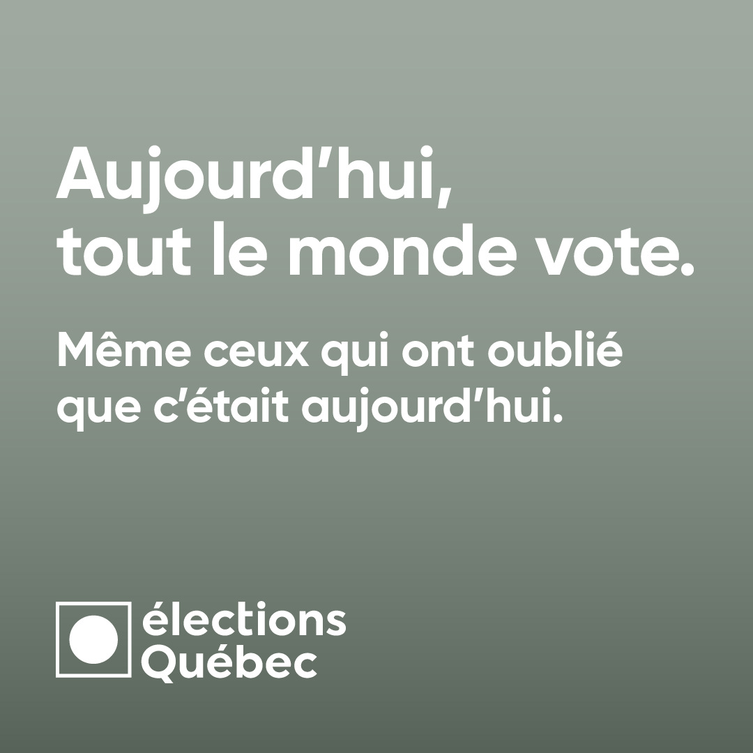 Aujourd'hui, c'est le grand jour. Trouvez votre bureau de vote maintenant: electionsquebec.qc.ca/voter/ou-et-qu… #TLMV #qc2022