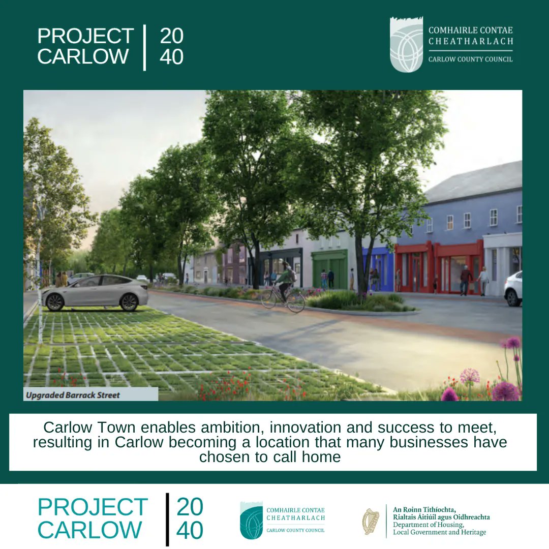 Carlow2040's tweet photo. Carlow Town will become a centre for education, cutting edge business, high quality retailing and a Town that prioritises the wellbeing of its visitors and residents. 
Info on the Carlow Town Regeneration Strategy can be found at https://t.co/a8JYCApQVI
#Carlow2040 #inCarlow https://t.co/6tSmKl4UL5