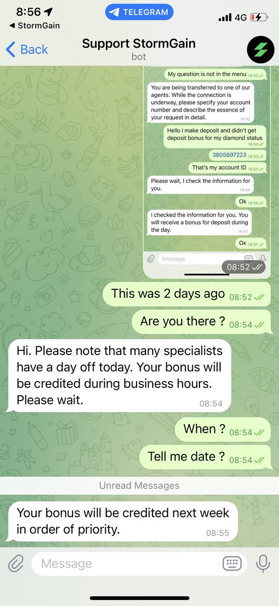 TGizdov's tweet photo. @StormGain_com You didn’t help the diamond status members , and didn’t fix the problem , your support in telegram , only lies for 1 week ! Bad https://t.co/lGFjmmeUvd