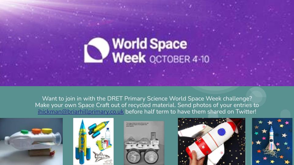 MrHickman3184's tweet photo. Here's our #DRETPrimaryScience #WorldSpaceWeek challenge! We hope lots of children from across our #DRETPrimarySchools have fun making a space vehicle! @WorldSpaceWeek #HomeLearning #STEM @DRETnews #Science #DT #Space #ReuseRecycle https://t.co/glpa0umJ6Z