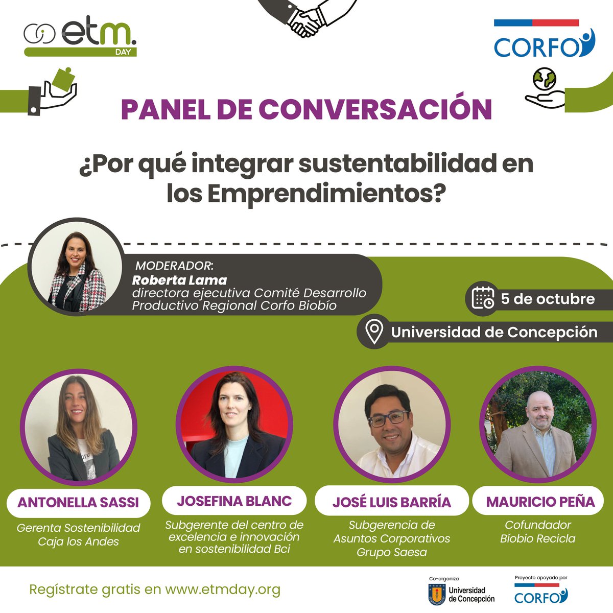 fomentobiobio's tweet photo. Comenzamos esta semana invitándolos a participar en el ETMday, en especial en el panel de conversación moderado por Roberta Lama Bedwell, directora ejecutiva del comité Corfo #Biobío. 

🚨 la nueva locación del ETMday es el SURACTIVO, tuvo que cambiado debido al clima 🚨 https://t.co/KRPuIf4sqQ