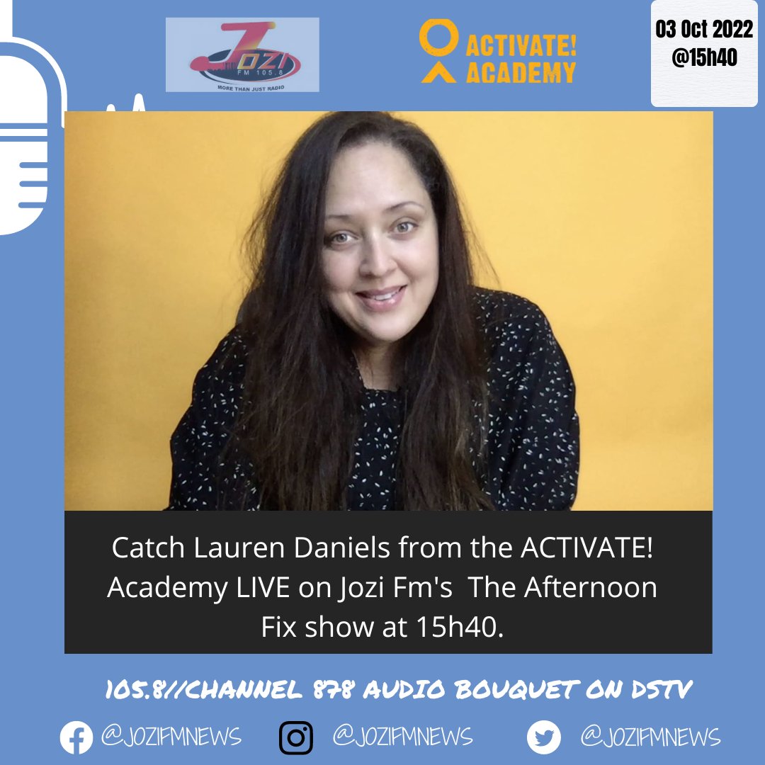 Join our incredibly awesome Lauren Daniels today at 15h40 LIVE on <a href="/jozifm/">Jozi FM</a> FM as she unpacks the ACTIVATE! Academy! It's going to be a blast!!!

#activateacademy #JobSeekersSA