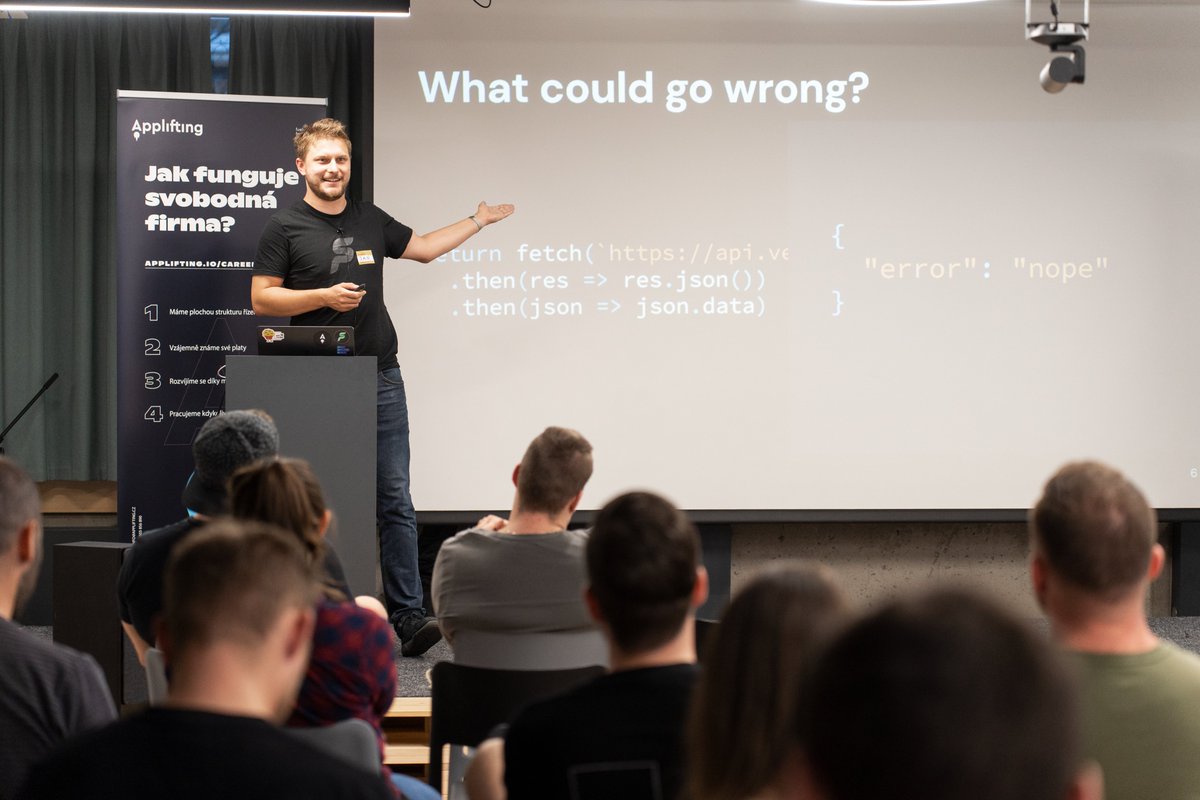 applifting_io's tweet photo. What was the Node.js #CrewTalk about? 👉 Petr Vnenk talked about the (dis)advantages of using Prisma. Prokop Simek from @DXHeroes presented what companies expect from #Nodejs developers, and Jan Vlnas from @superfaceai proved that API integration doesn't have to be a nightmare.👇 https://t.co/RfnF8UhE2D