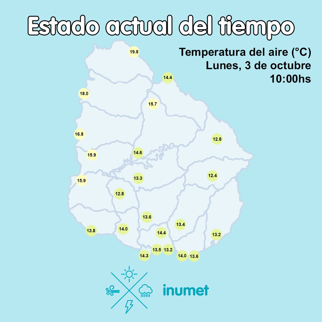 Inumet_'s tweet photo. Lunes, 3 de octubre
⏰10:00

👉 https://t.co/1skZwURHtF https://t.co/EUt6SR2Cee