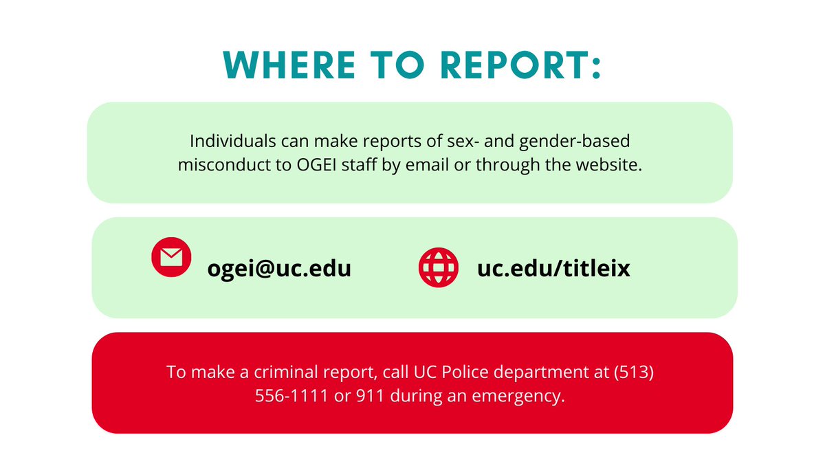 UC_GenderEquity (@ucgenderequity) on Twitter photo If you are making a report, please email us at ogei@uc.edu or visit our website. If you are in immediate danger or need crisis assistance, call UC PD. If you are making a report, please email us at ogei@uc.edu or visit our website. If you are in immediate danger or need crisis assistance, call UC PD.