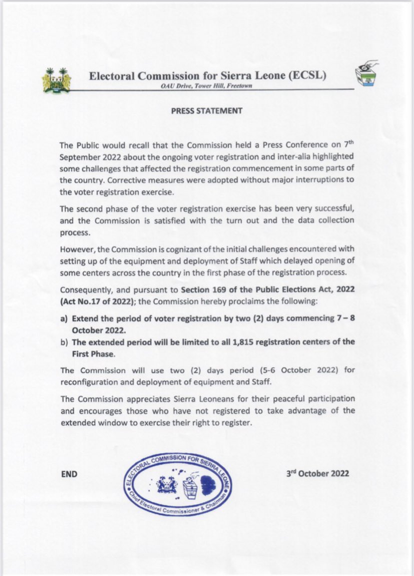 Voter Registration Process in Sierra Leone has been extended. Hurry up and register NOW!