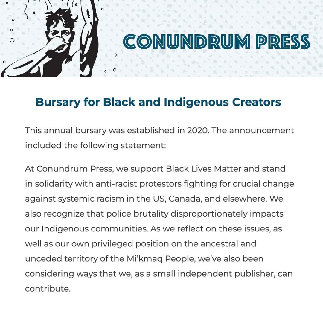 ConundrumCanada's tweet photo. Conundrum Press is now accepting submissions for our third annual MiniComic Bursary for Black and Indigenous Creators! https://t.co/DKCRlJB3NC