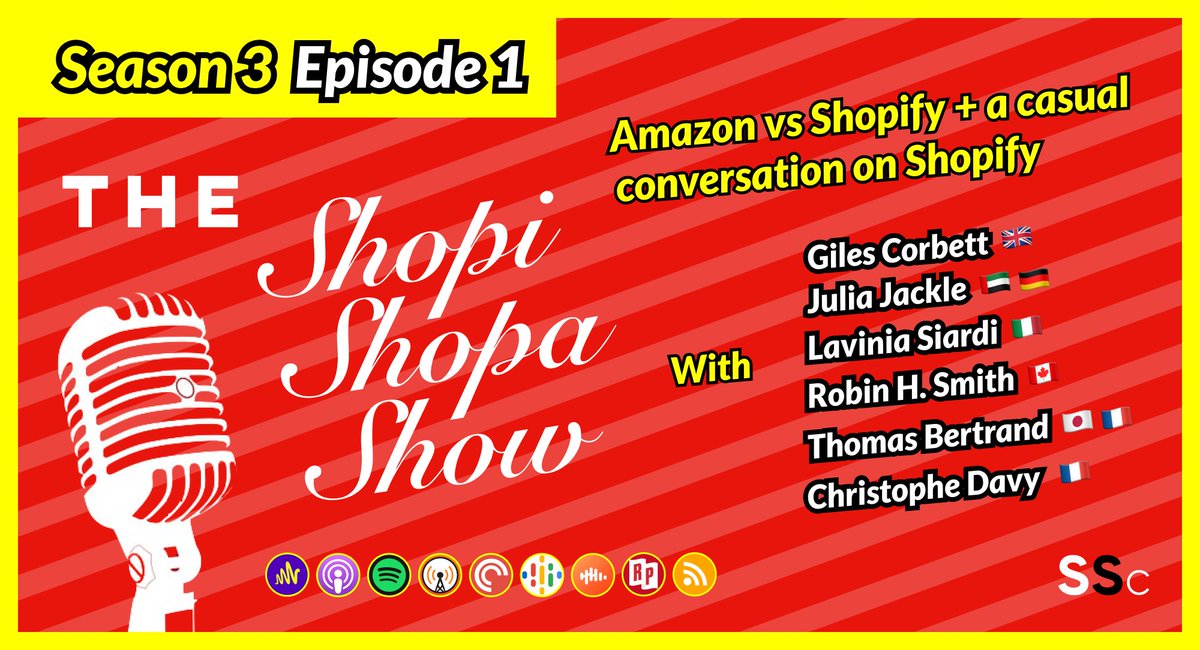 ShopiShopaShow's tweet photo. Season 3, Episode 1 of The ShopiShopaShow is out!🎙

Today let's discuss the Amazon vs Shopify battle, and many other Shopify topics, with Giles🇬🇧, Julia🇦🇪🇩🇪, Lavinia🇮🇹, Robin🇨🇦, Thomas🇯🇵🇫🇷 &amp; Christophe🇫🇷.

👉https://t.co/AS7f3nwUwt

Available on all podcast platforms.📡 https://t.co/IPhKxec28g